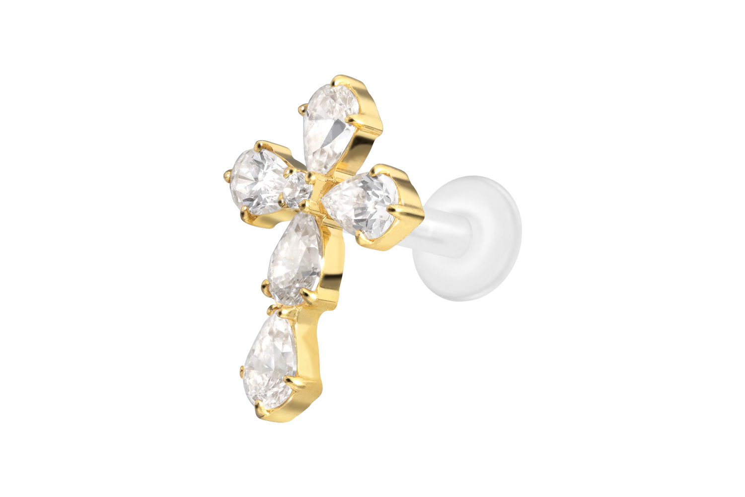 PTFE Labret Piercing mit Innengewinde + Titan-Aufsatz KRISTALLKREUZ